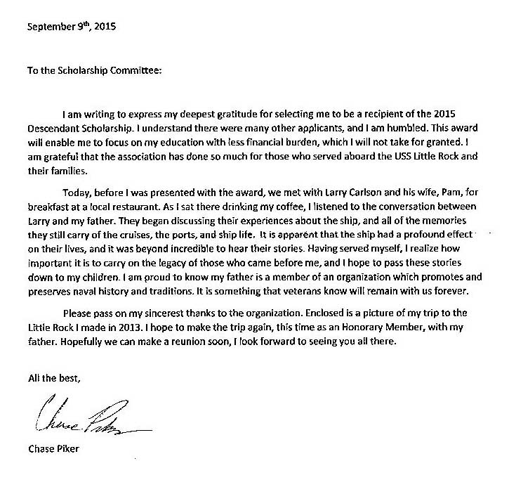 Chase Piker Thank You Letter
